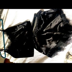 Nasty gal sleep matching set black silk with lace